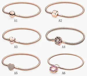 Feiner Schmuck, authentische Perle aus 925er-Sterlingsilber, passend für Pandora-Charm-Armbänder, Roségold-Fächer, Schlangenknochenkette, volle Sicherheitskette, Anhänger, DIY-Perlen