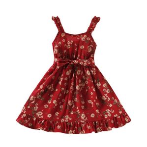 Sommarklänning för babyflickor chiffong blommig flicka suspender midja klänningar barn kjol kläder