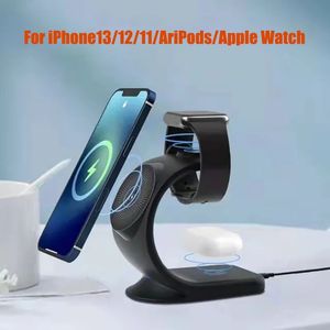 Qi Magnetic 3 i 1 Trådlös laddare för iPhone 13 12 11 Mini Pro Max Induktion Telefonhållare Wireles Laddare Snabb Laddningsstation Fit AirPods Iwatch Samsung Huawei