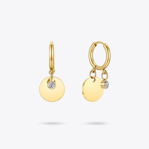 ENFASHION Smooth Coin Dangling Earrings For Women Gold Color Zircon Earings Stainless Steel Fashion Jewelry Kolczyki E211262