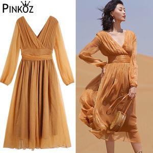 Long Sleeve Bohemian Maxi Dresses for Women Lace V Neck Sexy Beach Pure Color Elegant Midi Dress Vestidos 210421