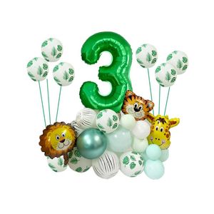 Parti Dekorasyon Mutlu 1 2 3 4 5 Yıl Doğum Günü Safari Hayvan Balonları Set Bebek Duş Bir Erkek Ormanı Ormanı Yeşil Folyo Numarası Ballon