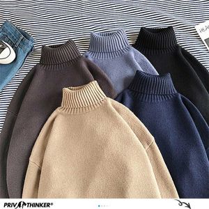 Privatinker Inverno Quente Homens de Turtleneck Masculina Cor Sólida Homem Coreano Casual Knitter Pullovers Harajuku Masculino Suéter 211018