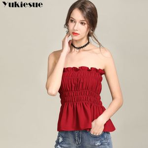 Seksi Tank Top Siyah Halter Kırpma Kadınlar Yaz Camis Backless Kaşkorse Kolsuz Casual Tüp Kadın Kolsuz Kırpılmış 210518