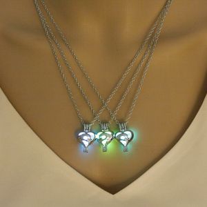 3 Colour Luminous Heart Necklaces Women Hollow Glowing Stone Pendant Necklace Geometric Glow in the Dark Sliver Jewellery