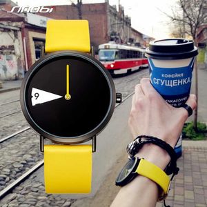 Sinobi Women Watch Creative Wristwatch Lady Clock Rotate Yellow Leather Band Wristwatches Montres Femme Reloj Mujer 210616