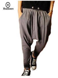 Męskie spodnie Mężczyźni Harem Drop Crotch Joggers Elastyczne spodnie w talii Baggy stożkowe nogi Hip Hop Dance Dressants Gray Casual Techwear1