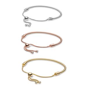 Moments Silver Sliding Bangle Bracelet Fashion Rose Golden Shine Styles Charms Bracelets & Bangles Women Jewelry