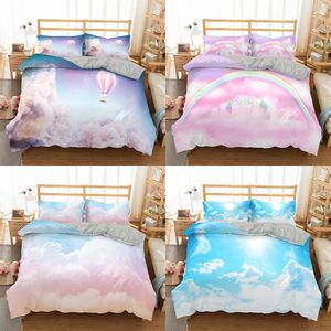 Homesky Cloud Pościel Zestaw Królowa King Size Duvet Pokrywa Łóżko Rainbow Comforter S Home Textiles Bedclothes 210615