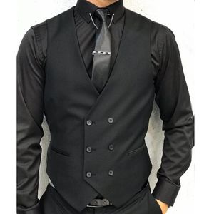 Men's Vests Black Formal Men Vest With Double Breasted V Neck One Piece Male Suit Waistcoat Custom Wedding Tuxedo Waist Coat Fashion