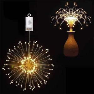 120 LED Hängande Starburst String Lights Juldekorationer För Hem År Utan Twinkle Firework Light Party Decor 211019