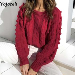 Yojoceli Elegante autunno inverno sexy maglione lavorato a maglia donna Casual fatto a mano o collo pullover lavorato a maglia Maglione caldo femminile 210609