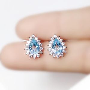 Stud Natural Real Blue Topaz Drop Style Earring per smycken 5 * 7mm 1CT * 2PCS GEMSTONE 925 Sterling Silver Fine X218379