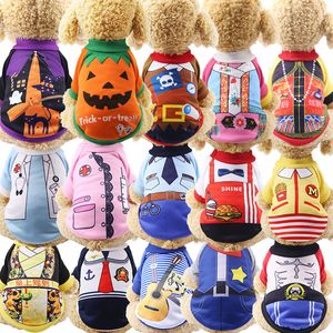 Pirates Cosplay Fleece Dog Apparel Halloween skjorta Höst Vinterkatt Kläder Kläder Sublimation Pet Clothe Rolig T-shirt för små hundar Pumpa Dance Disguise A32