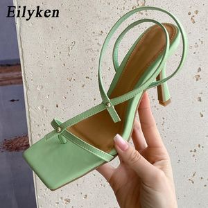 Eilyken 2021 Brand Design Gladiator Sandals Thin High Heel Dress Pumps Shoes Narrow Band Square Head Clip-On Strappy Sandals