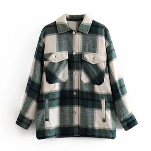 Vintage Woolen Blouse Kvinnor Skjorta Jacka Långärmad Mode Ladies Tjock Plaid Coat Shirt Kvinna Streetwear Oversize Toppar Skjorta 210419