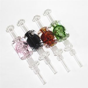 cooling oil liquid glycerin inside skull Glass Nectar Dab Straw Pipes with 14mm quartz tips Oil Rigs Silicone pipe smoking accessories rig