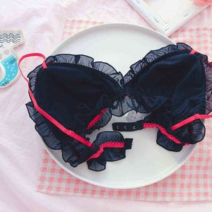 NXY sexy setJapanese Sexy Girls Underwear Bras and Panty Set Cute Lolita Ruffles Wire Free Ultra-thin Bra Thong Lingerie for Young 1128
