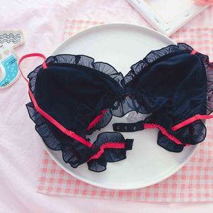 NXY sexy setJapanisches Sexy Mädchen-Unterwäsche-BH- und Höschen-Set Süßes Lolita-Rüschen-Drahtfreies, ultradünnes BH-Tanga-Dessous für Junge 1128