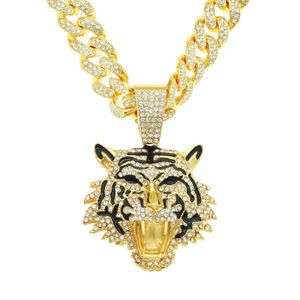 Mens Collar De Esmeraldas al por mayor-Collar Men Hip Hop Jewelry Tiger Colgante Diamante Diamante Cubano Cadena Cadena de Lujo Plata