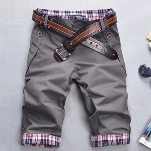 Plaid Fifth Pants Men Casual Lightweight Summer Patchwork Pockets Buttons Pants Loose Beach Shorts X0705