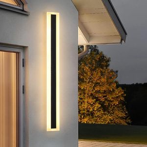 Açık Duvar Lambaları Modern LED Su Geçirmez IP65 Uzun Lamba Villa Işık Bahçe Sundurma Sconce 110 V 220 V Siyah Armatür