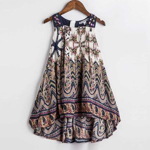 Kızlar Yaz Elbise Bohemian Tarzı Baskı Plaj Elbise Bebek Kız Prenses Elbise Çocuk Kız Çocuklar için Elbiseler Çocuk Yaz Giysileri Q0716