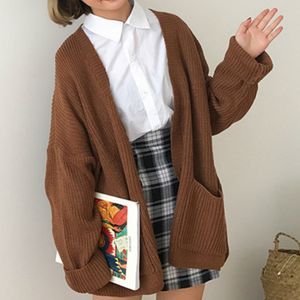 Designer Simple Casual Oversized Sweater Women Loose V Neck Slim Knit Sweater Woman Autumn and Winter Korean Warm Cardigan Femin