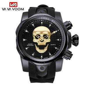 51mm Big Dial Gold Black Silicone Band Rubber Sport Watch Skeleton Skull Head Men Fashion Silica gel Relogios Masculinos Watches