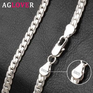 Aglover 925 Sterling Silver 20 Inch 18k Gold 6mm Full Sideways Chain Necklace for Women Man Fashion Jewelry Charm Gift