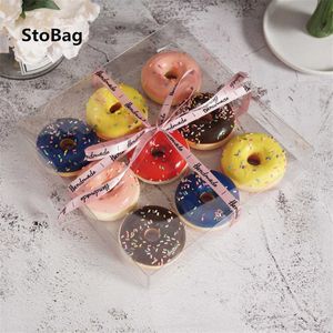 StoBag 10pcs Donuts Transparent Package Boxes Birthday Wedding Baby Show Gift Cake Decoration Baking Cookies Supplies 210602