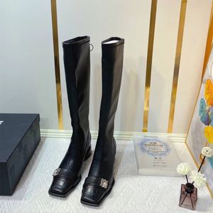 Diamond Buckle Knee High Boots for Women Strange Style Heels Chain Pearl Decor Stone Pattern Boots for Womens Shoes Luxury Brand