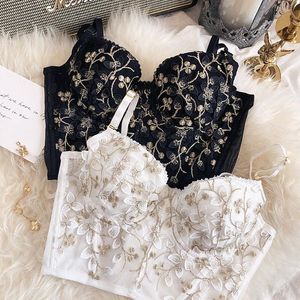 Tatlı Fransız Beyaz Çiçek Nakış Romantik Ince Fincan Pad Kadınlar Ile Seksi Push Up Iç Çamaşırı Sutyen Setleri Dantel Külot Lingerie Bras