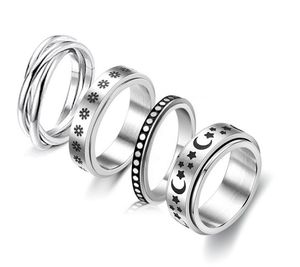 Fidget-Ringe für Angst-Schmuck, Edelstahl-Spinnering, Anti-Angst-Spinning-Mond-Stern, cool, stressabbauend für Männer und Frauen