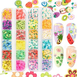 12 COLORES kits de decoração de arte de unhas adesivos suprimentos de manicure animal manchas de lama de cristal lama de lama DIY Flaces de frutas Flores de frutas