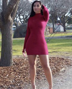 新しいデザイナーピンクドレス女性秋の冬の長袖タートルネックセクシーなボディコンミディカジュアルシースパーティークラブ