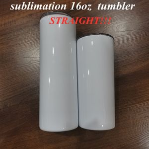 sublimation 16oz straight tumblers skinny tumbler 304 stainless steel kids cup vacuum insulated travel coffee mug