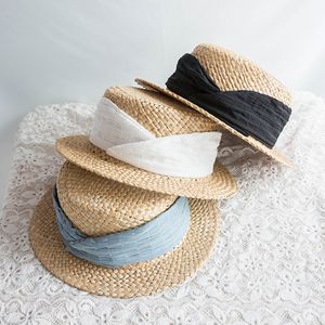 INS Simple Women Straw Hat Summer Beach Sun Protection Cap Outdoor Travel Casual Caps Flat Top Elegant Wide Brim Hats