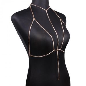 Andra Sexiga Crystal Bra Slave Harness Body Chain Women Rhinestone Choker Halsband Bikini Beach Fashion Smycken