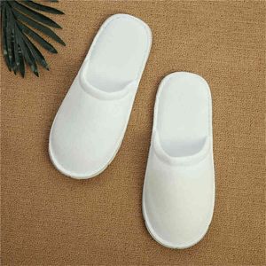 5/10/20 Hem Gäst inomhus Tofflor Par Engångs Spa Hotell Tofflor Öppna Toe Handduk Inomhus Engångs Slippers Y0406