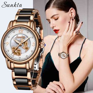 Suntkaエレガントな女性を見る高級ブランドの女性の腕時計防水日本のクォーツの時計のための腕時計のための腕時計レリーゴーフェミニノ210517