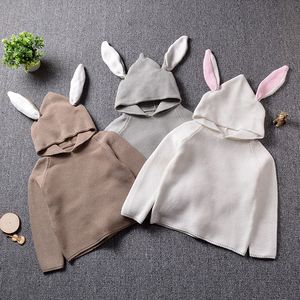 Vinter Kids Boys Girls Långärmad Rabbit Ear Sticka Hooded Tröja Barnkläder Baby Pullover Sweaters 210429