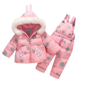 2 sztuk Zestaw Baby Girl Winter Jacket and Baby Compumpsuit Coat for Girls Children Kurtka Ciepłe Cute Kids Ski Garnitur Odzież 0-3 lata H0909