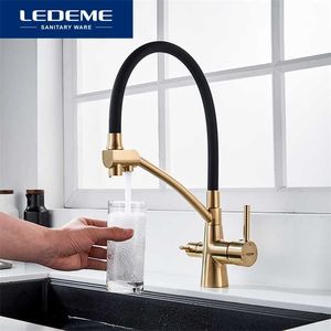 LEDEME Kitchen Faucet Water Filter Kitchen Faucets Dual Spout Filter Faucet Mixer Water Purification Feature Taps L4855-2 211108