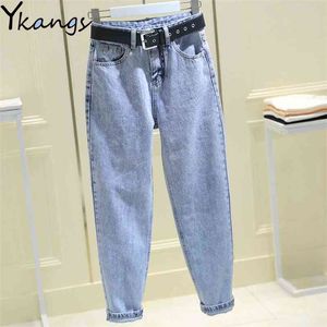 Blau lässig Herbst Harem Frauen Jeans Lose Hohe Taille Streetwear Freund Denim Lange Hose Koreanische Stil Slouchy Mom 210629