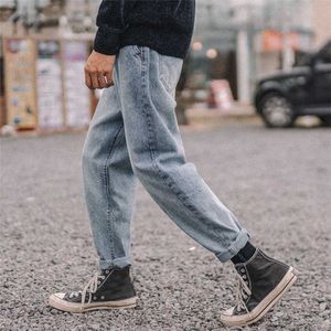 Nova jeans reta coreano para homens na moda calças lavadas azuis ao ar livre moda streetwear macho calças soltas jeans homme 2021 x0621