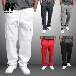 Mäns Sportkläder Joggare Fitness Training Cargo Sweatpants Loose Elastic Midja Märke Byxor Buk Blandning Muskel Män Byxor 210603