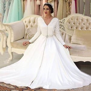 Moroccan Caftan Evening Dresses Satin A Line Sleeves White Elegant Long Prom Gowns For Marocain Kaftan