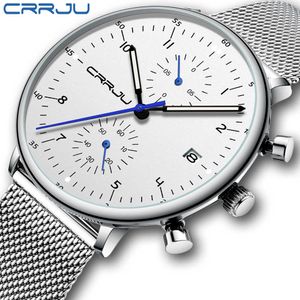 Crrju Mens Watch Top Luxury Brand Män Rostfritt Stål Armbandsur Mäns Militär Vattentät Datum Quartz Klockor Relogio Masculino X0625