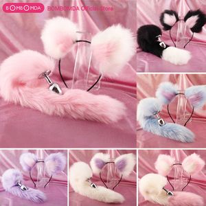 Anal Plug Cute Ears Headbands with Fox / Rabbit Tail Metal Butt Anal Plug Erotic Cosplay Accessories Adult Sex Toys for Couples P0816